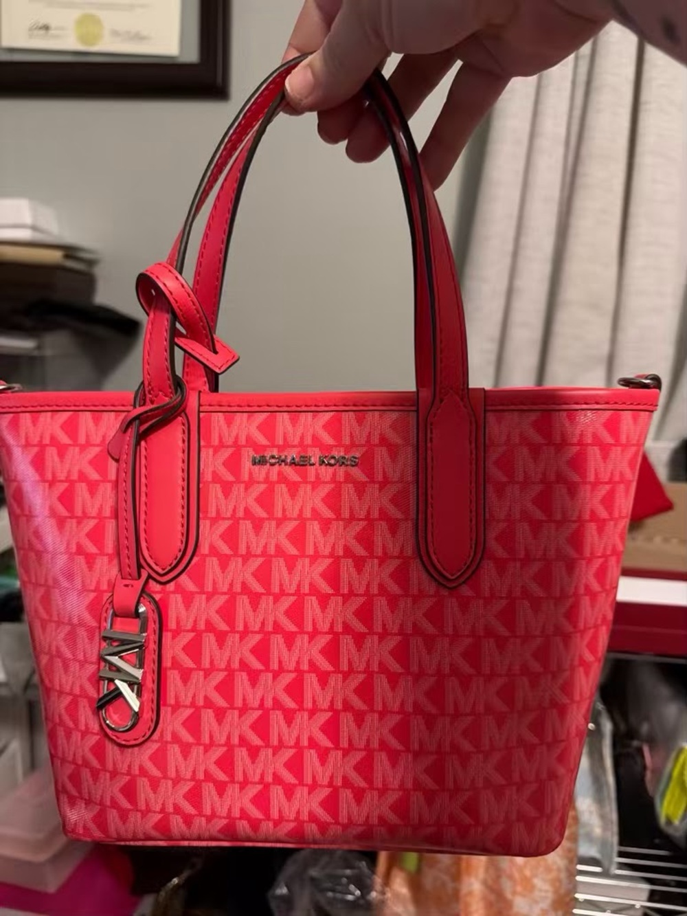NWT Michael Kors Geranium MK Monogram Tote